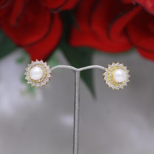 Pearl Stud Earrings with Crystal Halo - Elegant pearl studs featuring a stunning crystal halo for a timeless and sophisticated design.