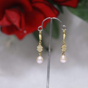 Pearl Drop Earrings with Crystal Ball Design - Elegant pearl drops paired with a stunning crystal ball for a timeless and sophisticated look.