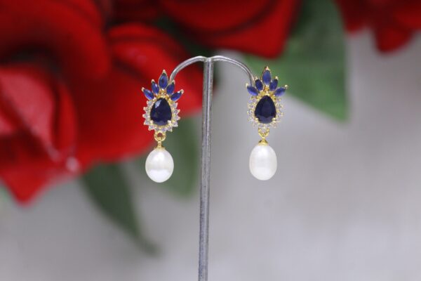 Blue Stone and Pearl Drop Earrings - Stunning combination of blue stones and pearls in an elegant drop design.