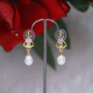 Pearl Drop Earrings with Crystal Figure Design - Elegant pearl drops with a sparkling crystal figure design for a sophisticated and timeless look.