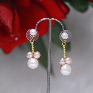 Pearl Drop Earrings with Cluster Design - Elegant pearl drops featuring a stunning crystal cluster design for a timeless and versatile style.