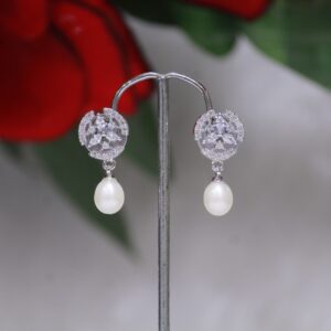 Pearl Drop Earrings with Circular Design - Elegant earrings featuring a radiant pearl drop and a sleek circular design, perfect for timeless sophistication.