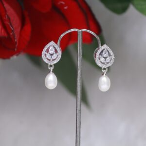 Pearl Drop Earrings with Teardrop Design - Stunning earrings featuring elegant pearl drops framed in a graceful teardrop design, perfect for timeless sophistication.