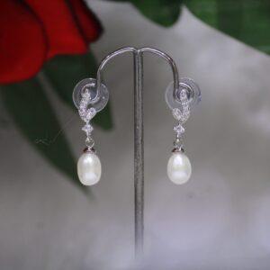 Pearl Drop Earrings with Teardrop Design - Elegant earrings featuring radiant pearl drops and a delicate teardrop framework for timeless and graceful appeal.