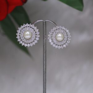 Pearl Stud Earrings with Circular Design - Timeless pearl stud earrings featuring an elegant circular design for versatile style and classic charm.