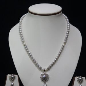 Grey Pearl Necklace Set with Flower Pendant - Elegant grey pearls paired with a delicate flower-shaped pendant for a sophisticated and timeless look.