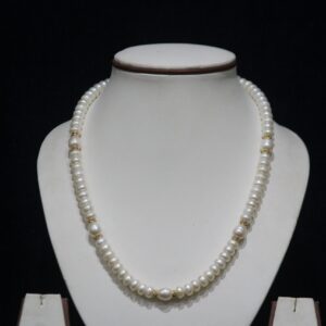 Pearl Necklace Set with Golden Beads - A stunning necklace featuring lustrous pearls accented with radiant golden beads and matching earrings.