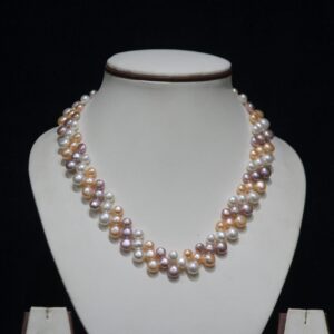Multicolor Pearl Necklace Set - A vibrant necklace featuring pearls in an array of beautiful colors, paired with matching earrings for a stunning ensemble.