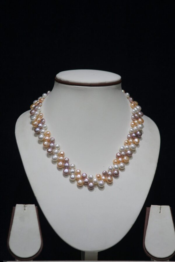 Multicolor Pearl Necklace Set - A vibrant necklace featuring pearls in an array of beautiful colors, paired with matching earrings for a stunning ensemble.