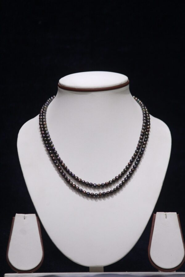 two-layered pearl necklace set, black pearl necklace, black pearl set, two-layered necklace, pearl jewelry, elegant pearl necklace, black pearl earrings, statement necklace, black pearl pendant