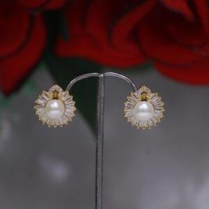 Pearl Stud Earrings with Crystal Halo - Elegant pearl studs surrounded by a sparkling crystal halo for a timeless and sophisticated design.