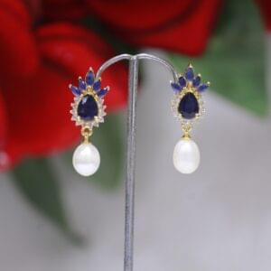 Blue Stone and Pearl Drop Earrings - Stunning combination of blue stones and pearls in an elegant drop design.