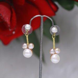 Pearl Drop Earrings with Cluster Design - Elegant pearl drops featuring a stunning crystal cluster design for a timeless and versatile style.