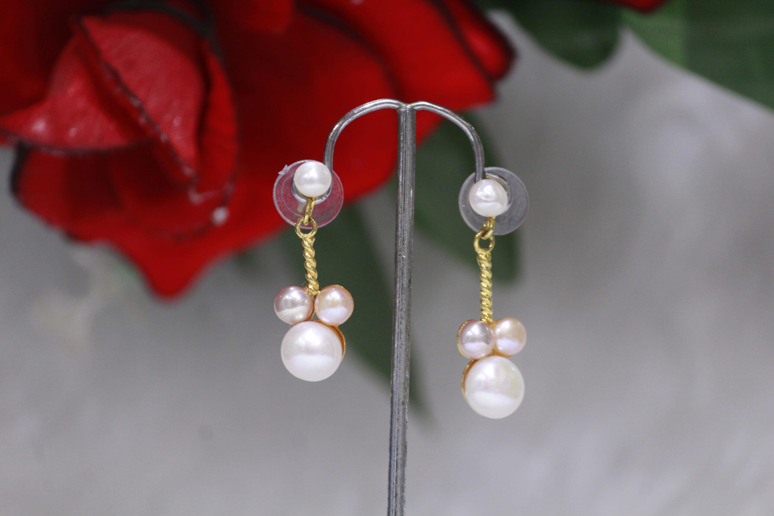 Pearl Drop Earrings with Cluster Design - Elegant pearl drops featuring a stunning crystal cluster design for a timeless and versatile style.