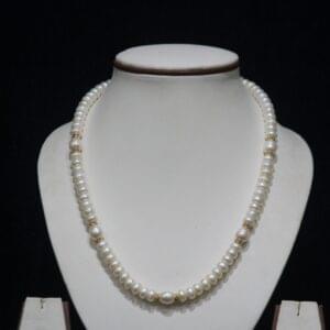 Pearl Necklace Set with Golden Beads - A stunning necklace featuring lustrous pearls accented with radiant golden beads and matching earrings.